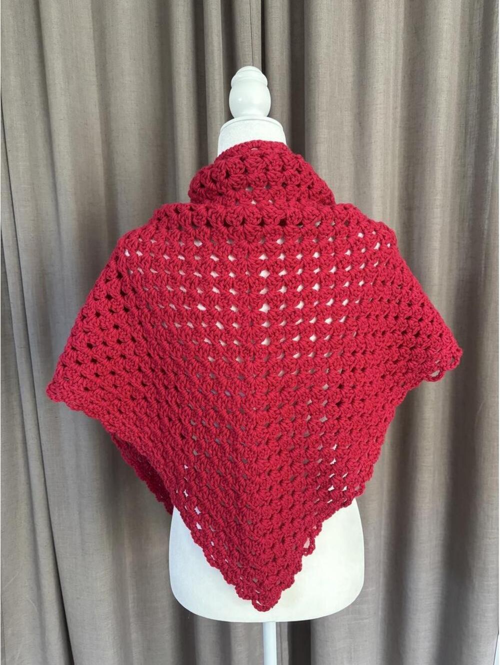 Handmade Style Raspberry Crochet Triangle Shawl Wrap - Picture 2 of 7